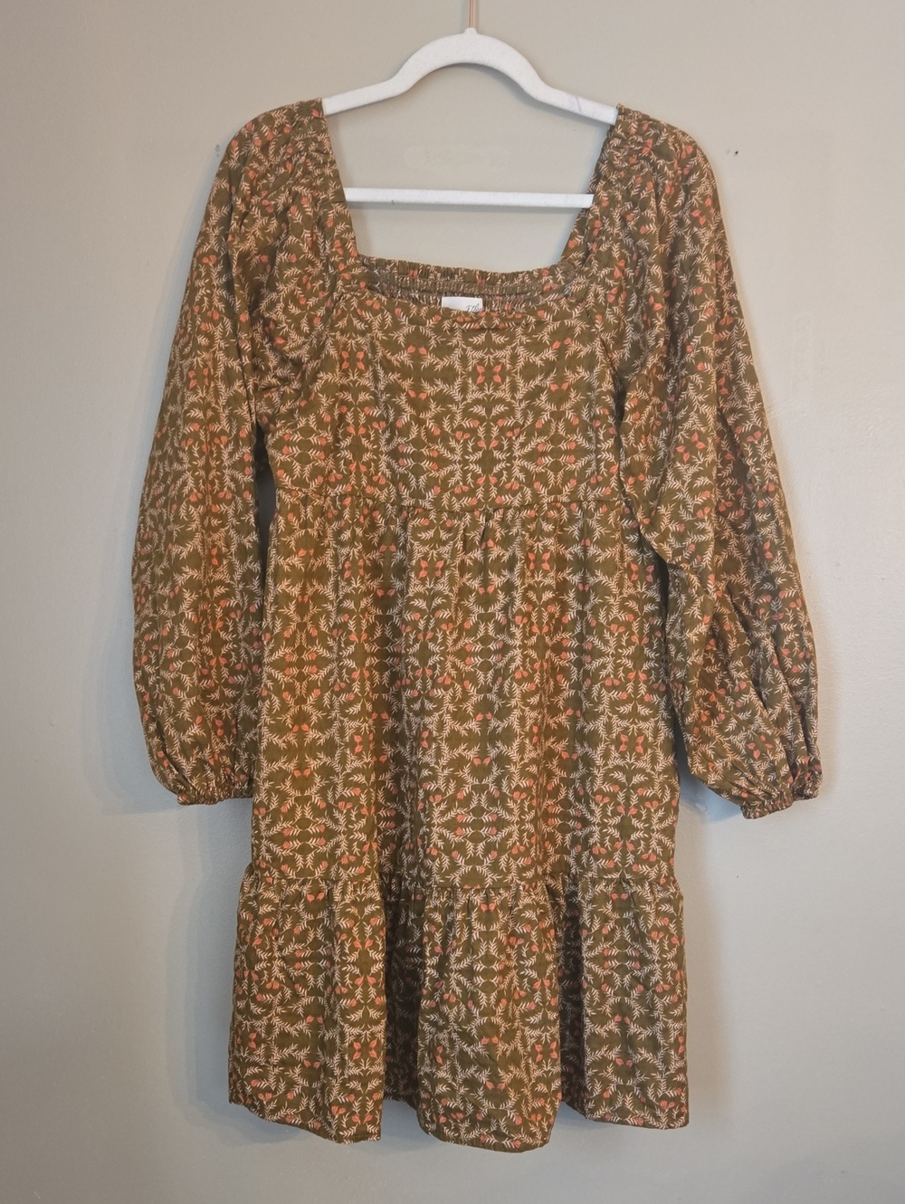 Universal Thread -  Boho Square-Neck Olive Floral Long-Sleeve Dress
